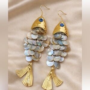 New 14k Gold Plated Fish Goddess Gold Earrings